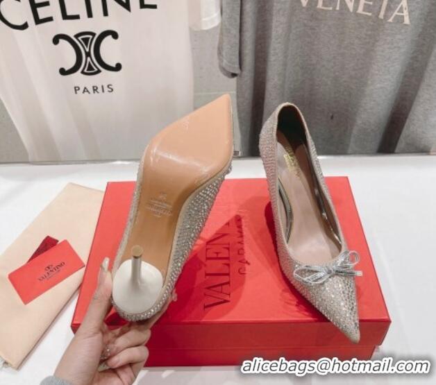 Best Product Valentino Strass Allover Pumps 9.5cm with Bow Beige 429193