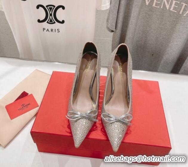 Best Product Valentino Strass Allover Pumps 9.5cm with Bow Beige 429193