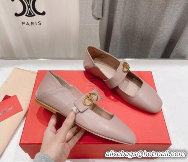 Top Design Valentino The Bold Edition VLogo Calfskin Ballerinas Flat Dusty Pink 429194