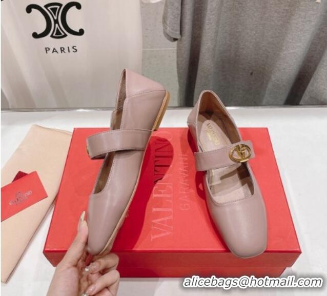 Top Design Valentino The Bold Edition VLogo Calfskin Ballerinas Flat Dusty Pink 429194