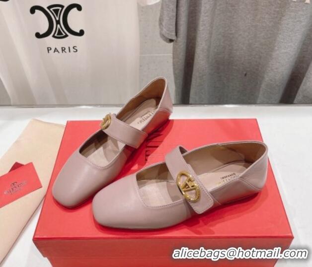 Top Design Valentino The Bold Edition VLogo Calfskin Ballerinas Flat Dusty Pink 429194