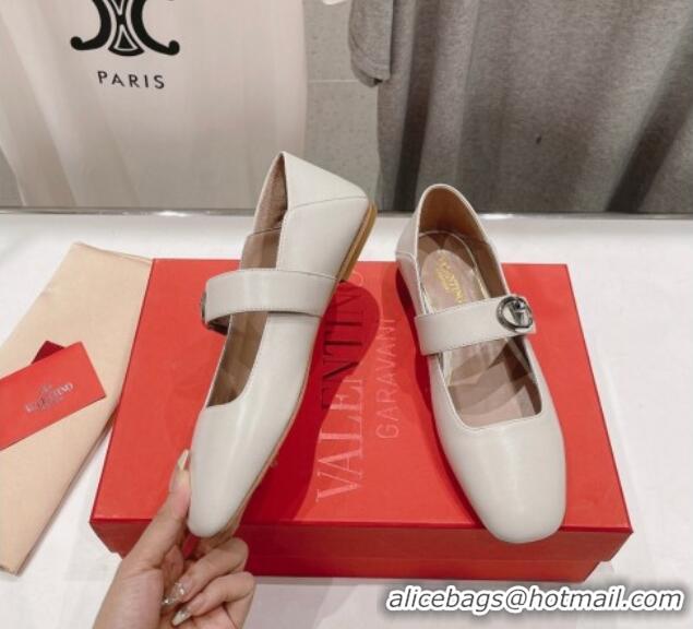 Classic Hot Valentino The Bold Edition VLogo Calfskin Ballerinas Flat White 429195