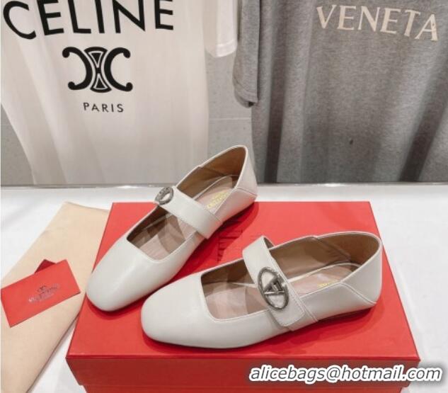 Classic Hot Valentino The Bold Edition VLogo Calfskin Ballerinas Flat White 429195