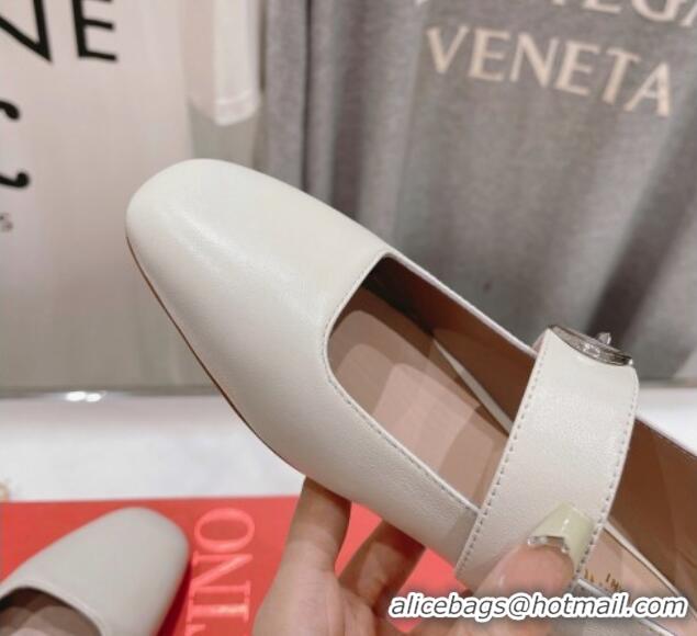 Classic Hot Valentino The Bold Edition VLogo Calfskin Ballerinas Flat White 429195