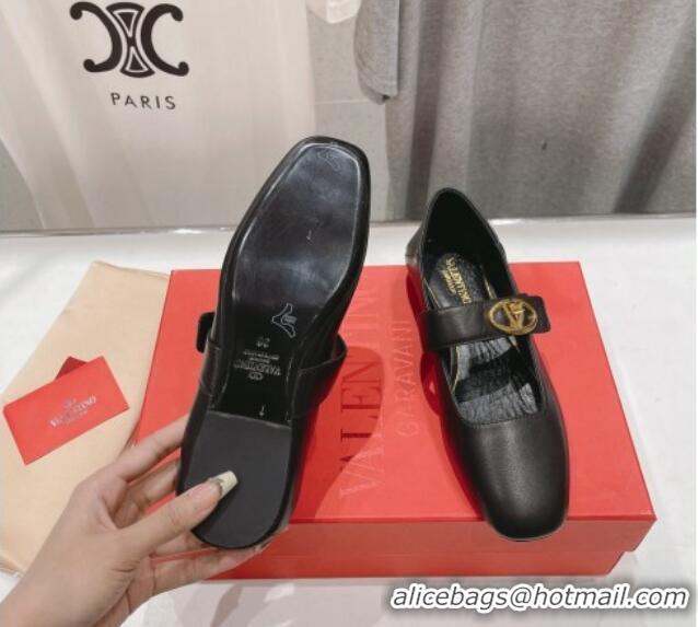 Most Popular Valentino The Bold Edition VLogo Calfskin Ballerinas Flat Black 429196