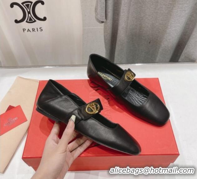 Most Popular Valentino The Bold Edition VLogo Calfskin Ballerinas Flat Black 429196