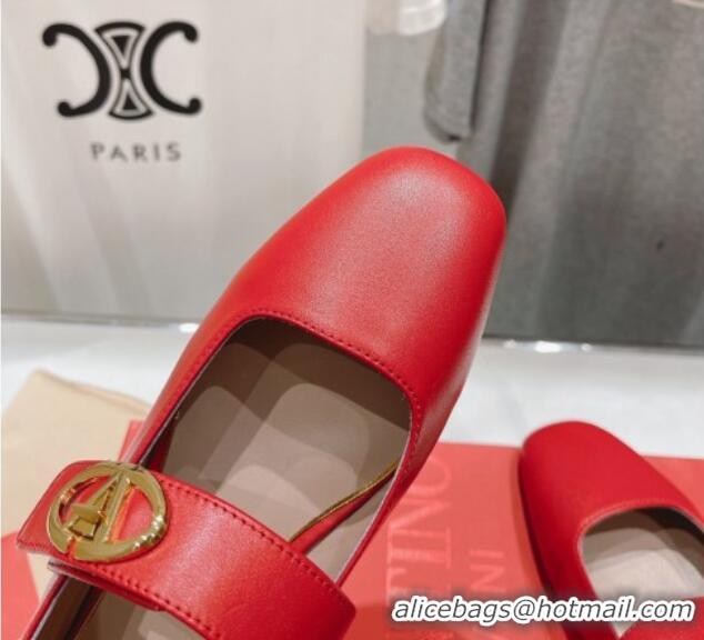 Durable Valentino The Bold Edition VLogo Calfskin Ballerinas Flat Red 429197