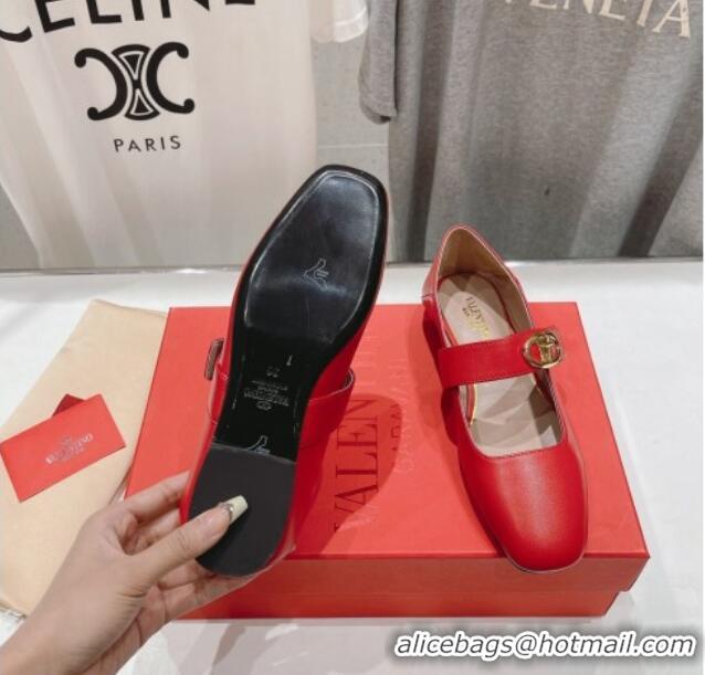 Durable Valentino The Bold Edition VLogo Calfskin Ballerinas Flat Red 429197