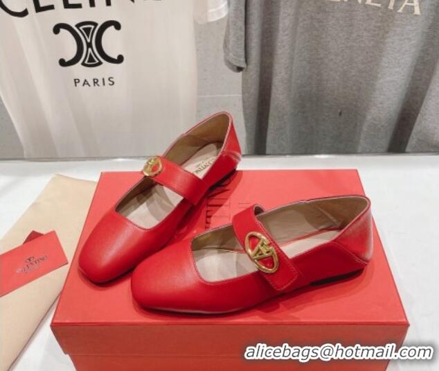 Durable Valentino The Bold Edition VLogo Calfskin Ballerinas Flat Red 429197