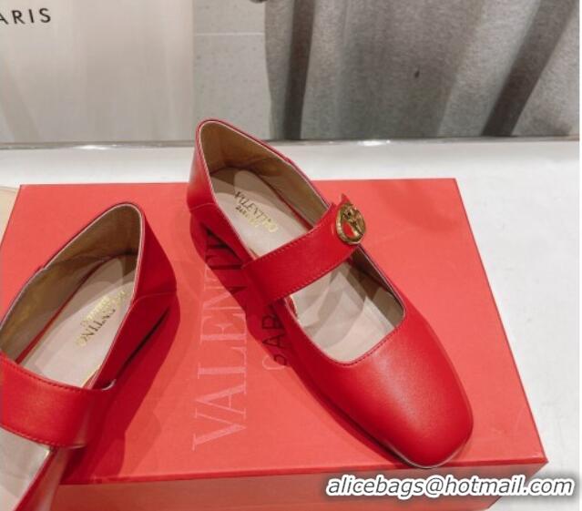 Durable Valentino The Bold Edition VLogo Calfskin Ballerinas Flat Red 429197