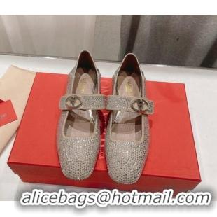 Shop Duplicate Valentino The Bold Edition VLogo Strass Allover Ballerinas Flat Beige 429198