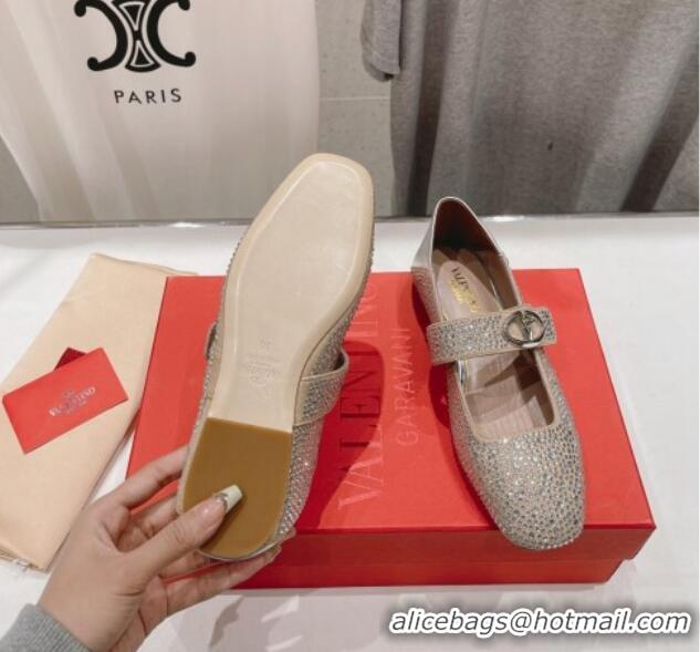 Shop Duplicate Valentino The Bold Edition VLogo Strass Allover Ballerinas Flat Beige 429198