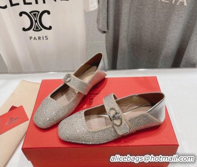 Shop Duplicate Valentino The Bold Edition VLogo Strass Allover Ballerinas Flat Beige 429198