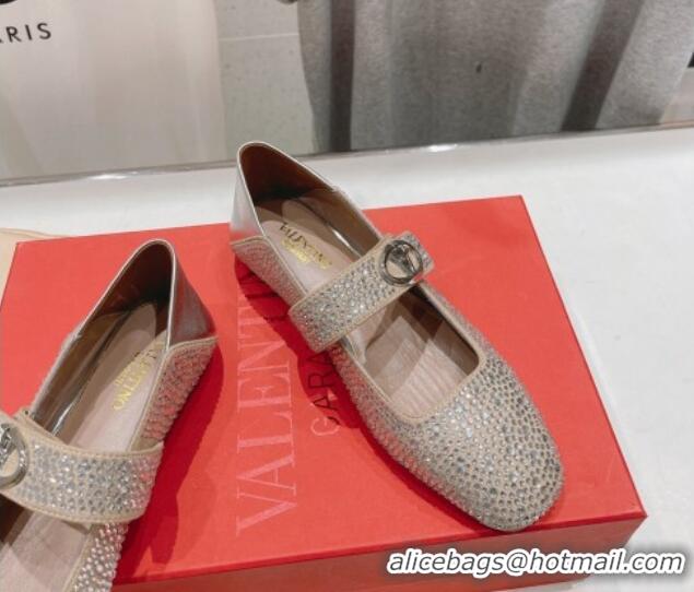 Shop Duplicate Valentino The Bold Edition VLogo Strass Allover Ballerinas Flat Beige 429198