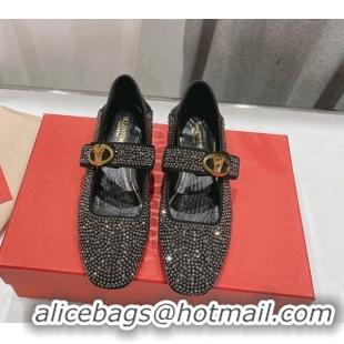 Unique Discount Valentino The Bold Edition VLogo Strass Allover Ballerinas Flat Black 429199