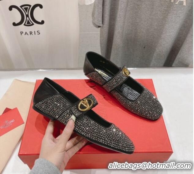 Unique Discount Valentino The Bold Edition VLogo Strass Allover Ballerinas Flat Black 429199