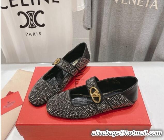 Unique Discount Valentino The Bold Edition VLogo Strass Allover Ballerinas Flat Black 429199