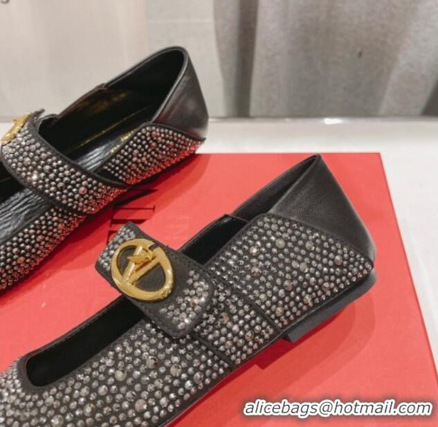 Unique Discount Valentino The Bold Edition VLogo Strass Allover Ballerinas Flat Black 429199