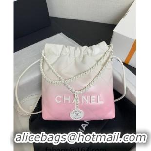 Best Price Chanel 22 Patent Gradient Calfskin & Lacquered Metal Mini Shopping Bag AS3980 White/Light Pink 2024