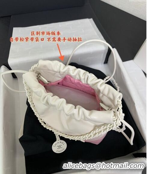 Best Price Chanel 22 Patent Gradient Calfskin & Lacquered Metal Mini Shopping Bag AS3980 White/Light Pink 2024