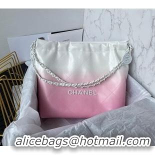 Famous Brand Chanel 22 Patent Gradient Calfskin & Lacquered Metal Small Shopping Bag AS3260 White/Light Pink 2024