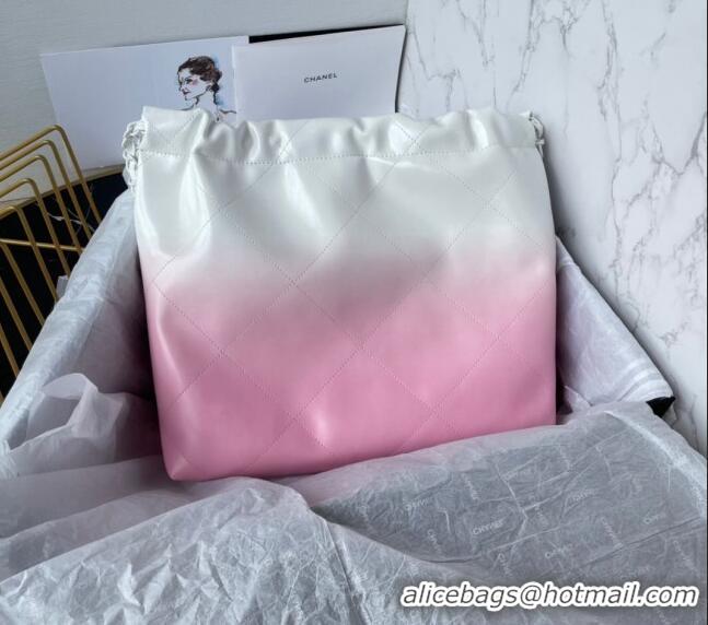 Famous Brand Chanel 22 Patent Gradient Calfskin & Lacquered Metal Small Shopping Bag AS3260 White/Light Pink 2024