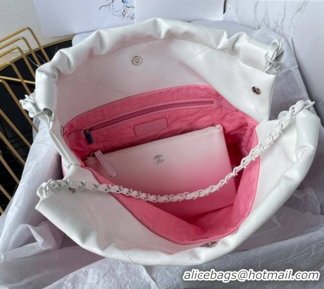 Famous Brand Chanel 22 Patent Gradient Calfskin & Lacquered Metal Small Shopping Bag AS3260 White/Light Pink 2024