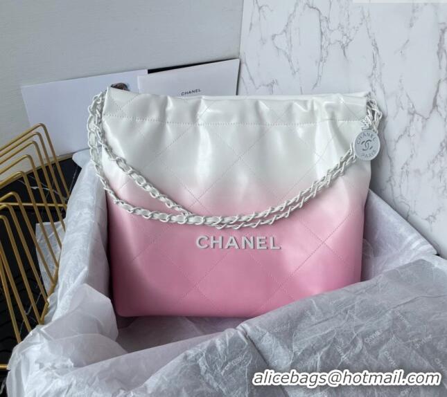 Famous Brand Chanel 22 Patent Gradient Calfskin & Lacquered Metal Small Shopping Bag AS3260 White/Light Pink 2024