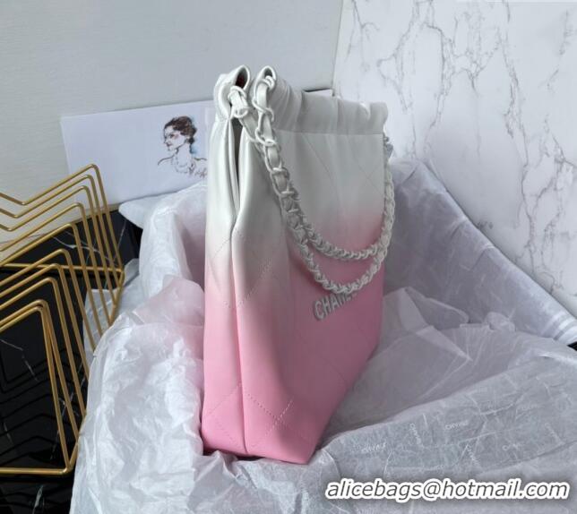 Famous Brand Chanel 22 Patent Gradient Calfskin & Lacquered Metal Small Shopping Bag AS3260 White/Light Pink 2024