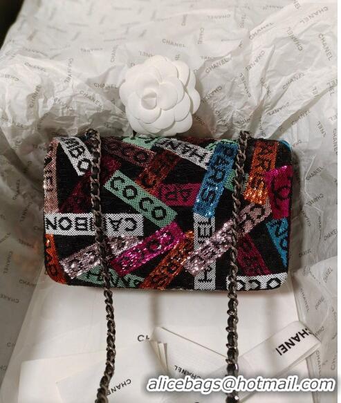 Super Quality Chanel Sequins Small Flap Bag with Logo Band AS4418 Multicolor 2024