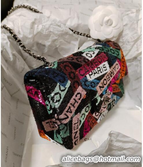 Super Quality Chanel Sequins Small Flap Bag with Logo Band AS4418 Multicolor 2024