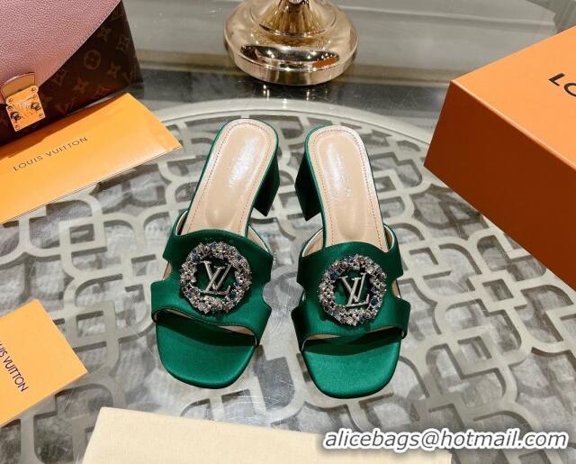 Best Price Louis Vuitton LV Met Satin Heel Slide Sandals 5.5cm with Strass Green 606089