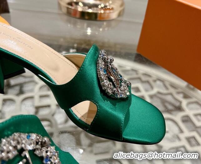 Best Price Louis Vuitton LV Met Satin Heel Slide Sandals 5.5cm with Strass Green 606089