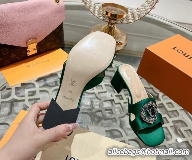 Best Price Louis Vuitton LV Met Satin Heel Slide Sandals 5.5cm with Strass Green 606089