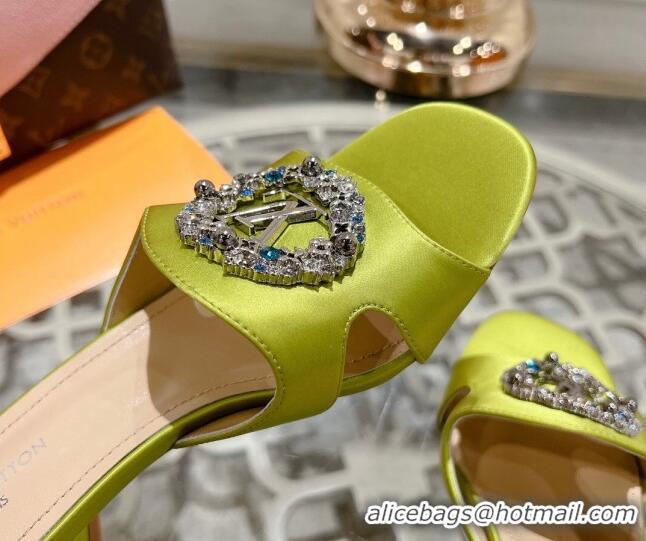 Sumptuous Louis Vuitton LV Met Satin Heel Slide Sandals 5.5cm with Strass Lime 06090