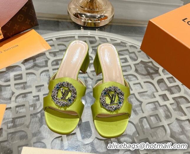 Sumptuous Louis Vuitton LV Met Satin Heel Slide Sandals 5.5cm with Strass Lime 06090