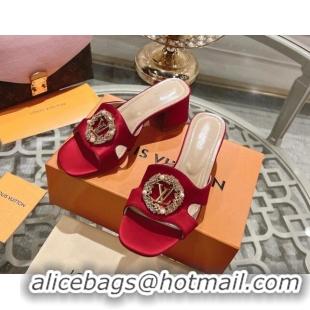 Grade Quality Louis Vuitton LV Met Satin Heel Slide Sandals 5.5cm with Strass Red 06091