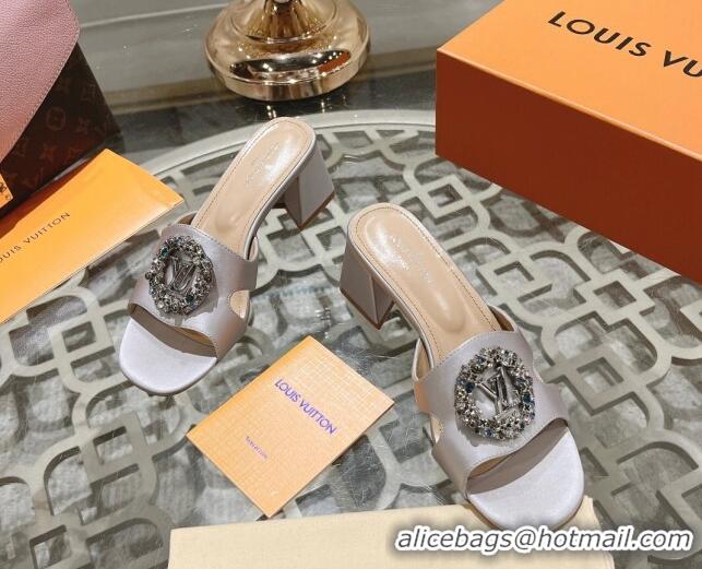 Pretty Style Louis Vuitton LV Met Satin Heel Slide Sandals 5.5cm with Strass Light Grey 06092