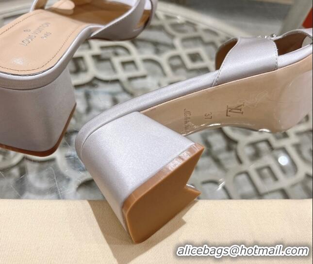 Pretty Style Louis Vuitton LV Met Satin Heel Slide Sandals 5.5cm with Strass Light Grey 06092