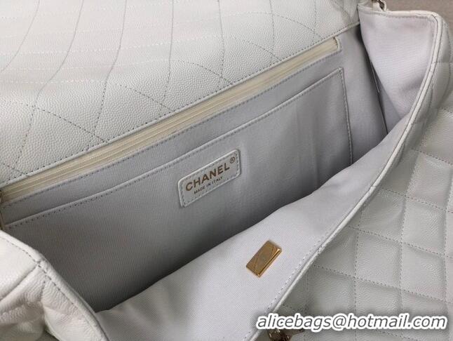 Promotional Chanel XXL Airline Travel Flap Bag in Grained Leather A4661 White/Light Gold 2024 Top