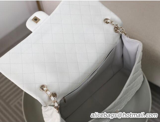 Promotional Chanel XXL Airline Travel Flap Bag in Grained Leather A4661 White/Light Gold 2024 Top