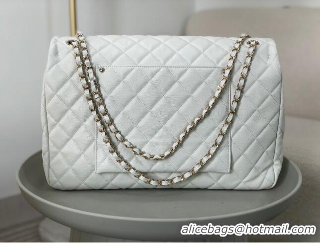 Promotional Chanel XXL Airline Travel Flap Bag in Grained Leather A4661 White/Light Gold 2024 Top