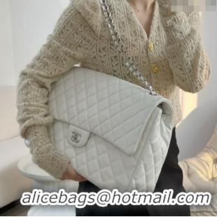 Top Grade Chanel XXL Airline Travel Flap Bag inGrained Leather A4661 White/Silver 2024 Top