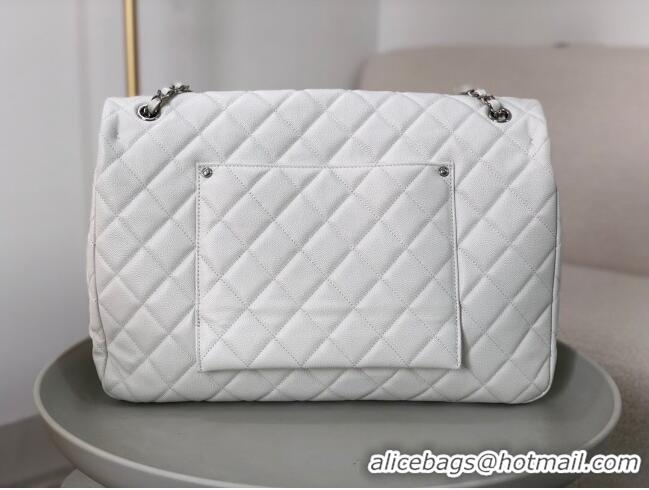 Top Grade Chanel XXL Airline Travel Flap Bag inGrained Leather A4661 White/Silver 2024 Top