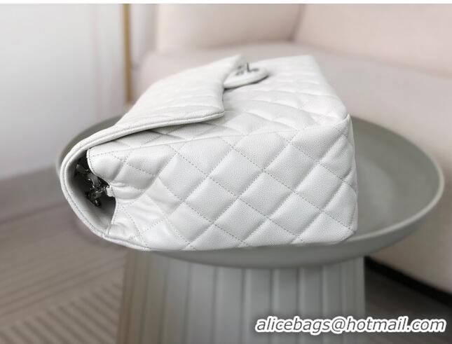 Top Grade Chanel XXL Airline Travel Flap Bag inGrained Leather A4661 White/Silver 2024 Top