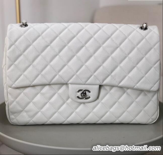 Top Grade Chanel XXL Airline Travel Flap Bag inGrained Leather A4661 White/Silver 2024 Top