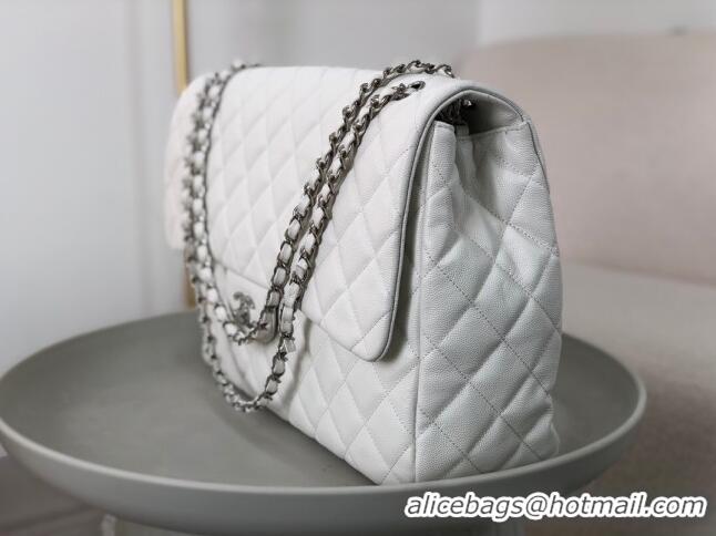 Top Grade Chanel XXL Airline Travel Flap Bag inGrained Leather A4661 White/Silver 2024 Top