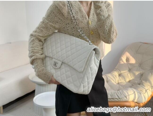 Top Grade Chanel XXL Airline Travel Flap Bag inGrained Leather A4661 White/Silver 2024 Top