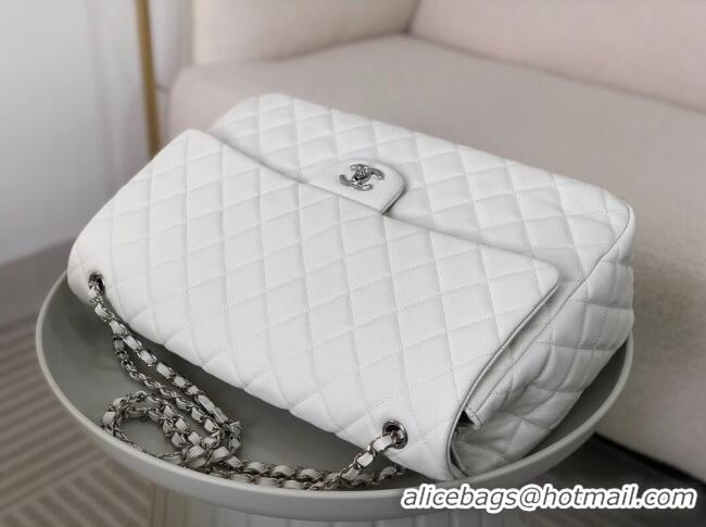 Top Grade Chanel XXL Airline Travel Flap Bag inGrained Leather A4661 White/Silver 2024 Top