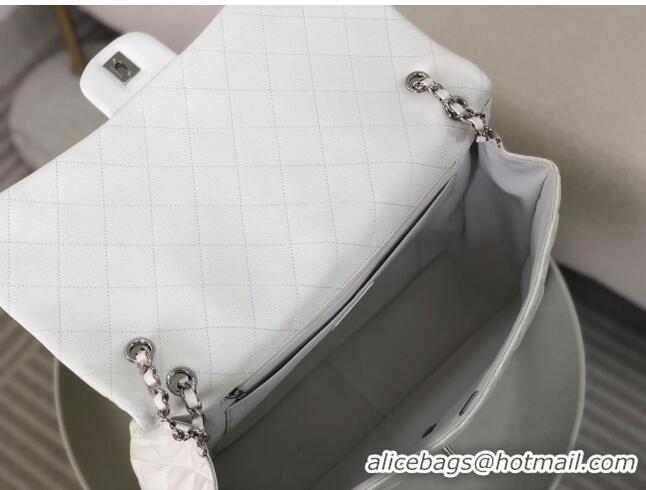 Top Grade Chanel XXL Airline Travel Flap Bag inGrained Leather A4661 White/Silver 2024 Top